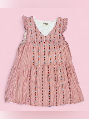 Savannah Jane Embroidered Pink Stripe Flutter Sleeve Dress size L